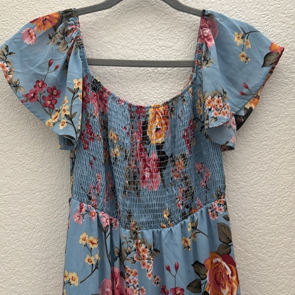 PinkBlush Blue Floral Smocked Maxi Dress - Picture 8 of 8